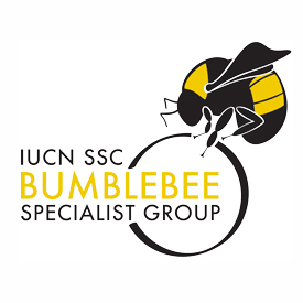 The IUCN Bumblebee Specialist Group logo, which has a stylized bumble bee perched on a circle, which partly intersects with text stating the name of the group.