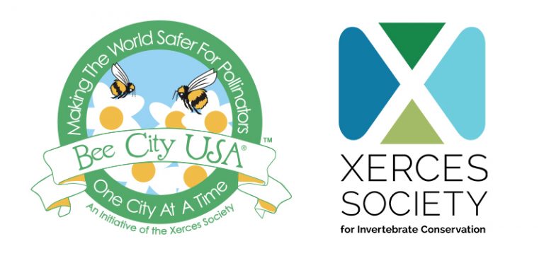 The Bee City USA and Xerces Society logos are shown side-by-side here.