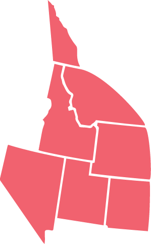 This map shows the Mountain Region - a slice of Alberta, Canada, Montana, Wyoming, and Colorado; all of Idaho, Nevada, and Utah. This is colored pink.