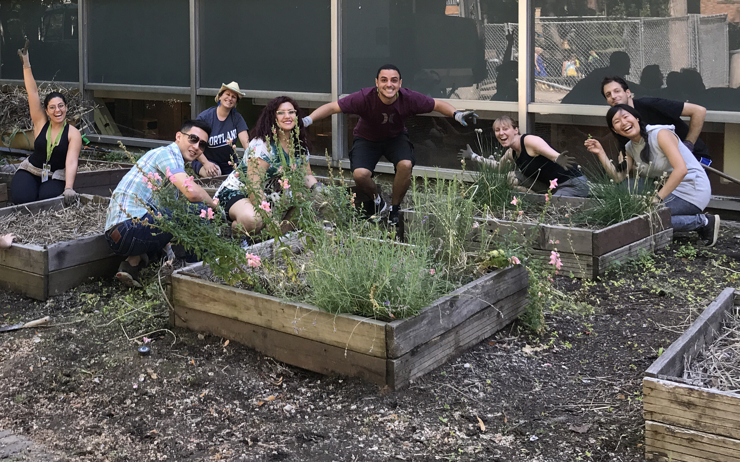 Students at Portland State University enjoy planting flower beds around the campus.