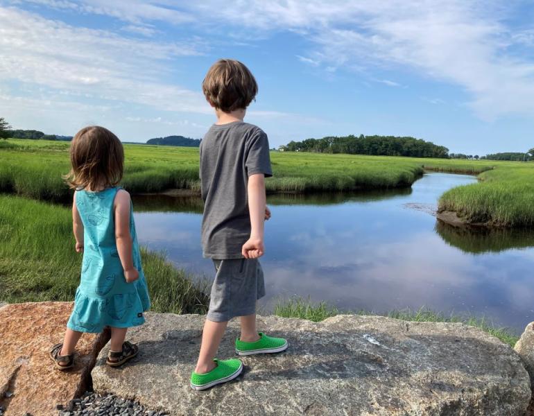 Children overlook a marsh in Ipswich, MA. (c. Rosemary Malfi)