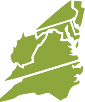 This map shows the Mid-Atlantic Region: A portion of Pennsylvania, and all of New Jersey, Washington, D.C., Maryland, West Virginia, Virginia, and North Carolina. This map is green.
