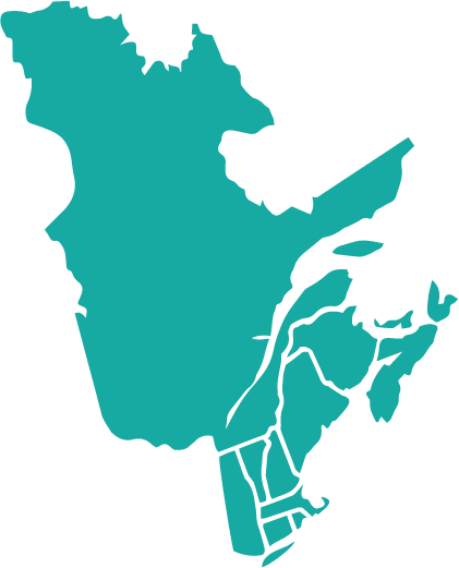 A map of the Northeast Region is shown: Quebec, Prince Edward Island, Nova Scotia, New Brunswick, Prince Edward Island, Maine, New Hampshire, Vermont, Massachusetts, Connecticut, Rhode Island, and a bit of New York. This map is green.