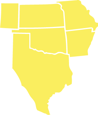 A map of the South Central Region is shown: Kansas, Missouri, Oklahoma, and Arkansas, and parts of Texas and Colorado.